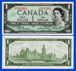Canada $1 1967 P-84b / BC-45b Queen Elizabeth II Almost UNC Prefix H/P - Bild 1 von 3
