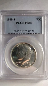 Medio dólar de plata S Kennedy 1969 graduación profesional PR65 prueba - Imagen 1 de 3