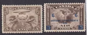 MATT'S STAMPS CANADA SCOTT #C1 & C4 AIR MAIL ISSUES, MH, VF/XF-85 CV$55 - Picture 1 of 3