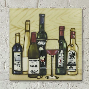 Wine Bottle Glass Ceramic Picture Tile Vineyards Kitchen Wall Plaque 8x8" 05477 - Picture 1 of 3