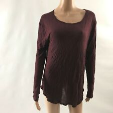 BLK DNM F73 Womens Blouse Top Scoop Neck Long Sleeve Solid Burgundy Size M