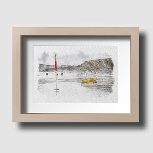 Fistral Beach Newquay Cornwall Aquarell Wandbild Kunstdruck Bild ungerahmt - Bild 1 von 5