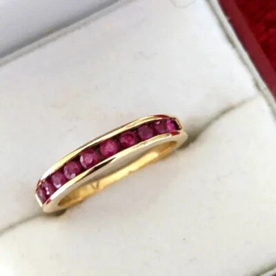 ANILLO MEDIA ETERNIDAD RUBÍ NATURAL ORO AMARILLO 14K 💛  Foto 1 de 4