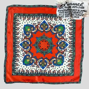 VTG BURMEL HAND-ROLLED RAYON SILK SQUARE SCARF PSYCHEDELIC ABSTRACT 22" X 22" - Picture 1 of 7