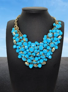 H&M Blue Beaded Gold Tone  Chain Bib Necklace - Adjustable 11-18" - Bild 1 von 9