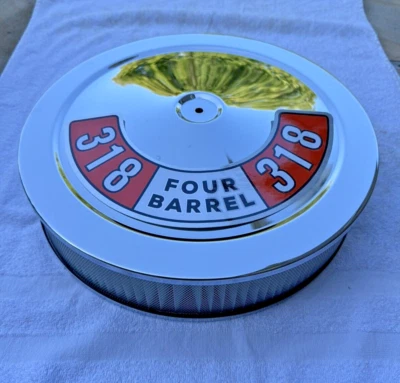Limpador de ar cromado filtro branco 318 dodge carburadores Edelbrock Holley 4bbl carb - Imagem 1 de 4