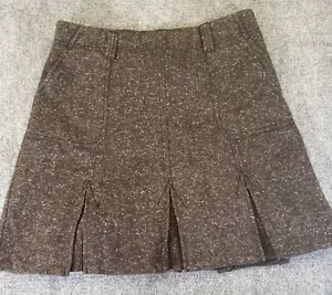Calvin Klein Wool Blend Skirt Womens 10 Brown Tweed Lined Kilt Pleated VTG - Picture 1 of 13