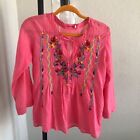 Johnny Was JWLA Pink shock Embroidered Floral  Shirt Top Tunic Blouse   X small
