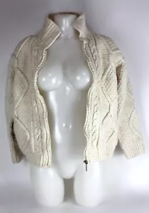 Womens Chunky Hand Knit Cardigan Full Zip High Neck Size Medium With Pockets - Picture 1 of 8