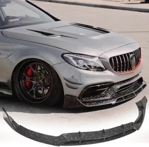 FORGED CARBON Front Bumper Lip Spoiler For Benz W205 C205 C63 S Coupe 2015-2021 - Picture 1 of 14