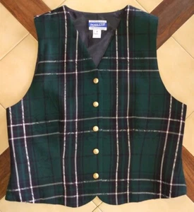 Chaleco vintage PENDLETON para mujer verde oscuro a cuadros 100 % lana con botones dorados (12) - Imagen 1 de 4