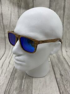 Herren Zebra Holzgestell blau verspiegelt polarisierte Sonnenbrille 100 % Schutz