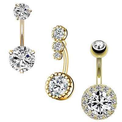  3 pcs Surgical Steel CZ Navel Belly Button Rings Belly Rings Belly Piercing 14G Foto 1 de 4