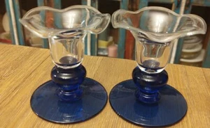 Candelabros Art Deco azul cobalto y transparentes candelabros cónicos por PH 3,5" - Imagen 1 de 9