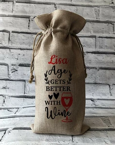 Personalised Bottle Bag Wine Gift bag Special birthday Age gets better with wine - Picture 1 of 1