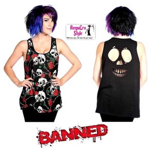 B16 Banned Popular Skull Ivy Rose Skeleton Punk Rock Summer Fashion Singlet - Bild 1 von 5
