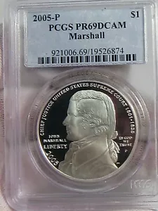 Deep Cameo Proof 2005-P Marshall Silver Commem Dollar PCGS PR69 DCAM. #15 - Picture 1 of 9