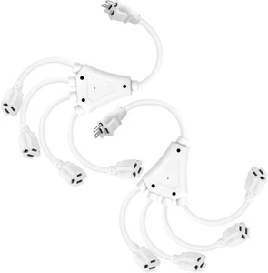 2 Pack 20 Inch 1 to 4 Extension Cord Splitter, 16/3 SJTW 3 Prong Cord In/Outdoor - Picture 1 of 7