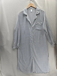Camisa de vestir Eberjey azul, blanco a rayas manga larga para dormir talla M - Imagen 1 de 8