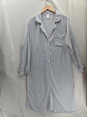 Eberjey Blue, White Striped long sleeve Sleep Dress Shirt Size-M - Image 1 of 4