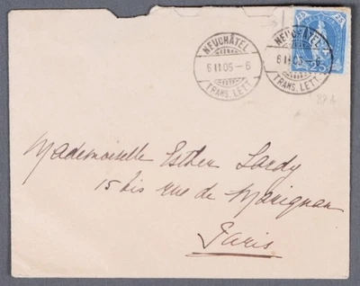 MayfairStamps Suiza 1905 Neuchatel a París Francia Cubierta aau_59603 Foto 1 de 2