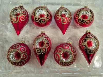 Reflex Christbaumkugeln Weihnachtskugel Christbaumschmuck Krebs Lauscha rot Gold - Bild 1 von 4