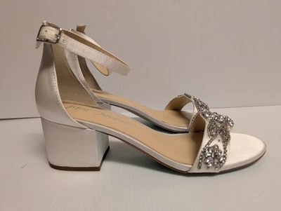 Betsey Johnson 女鞋 9M Mel 缎面露趾晚高跟鞋水钻 — 第 1/4 张图片