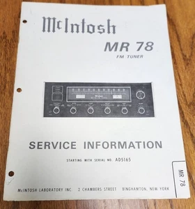 McIntosh MR78 Tuner Service Information - Original - Picture 1 of 1