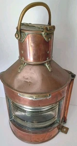 Maritime - Ships Bow Starboard 1944 Copper Lamp With Blue Glass, Brass Fittings - Picture 1 of 11