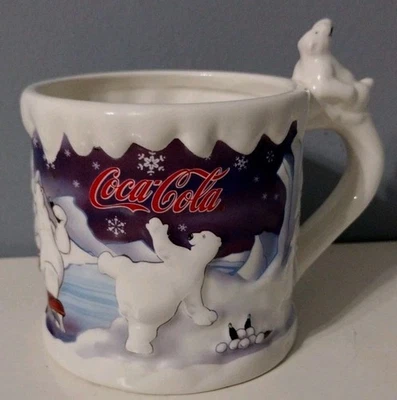 2002 Coca Cola Coke Polar Bear Coffee Mug 21 oz Snow Winter Houston Harvest - Image 1 of 4