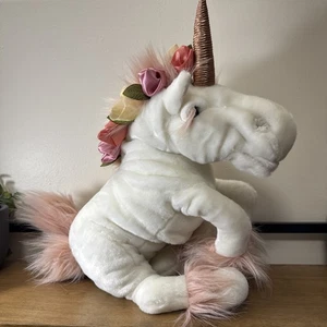 Folkmanis Puppe weiß Einhorn Pferd Spieluhr Blumen Bänder funktioniert nicht mehr produziert - Bild 1 von 6