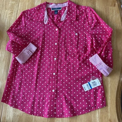 Blusa para mujer Karen Scott a lunares con botones talla PXL E416 Foto 1 de 4