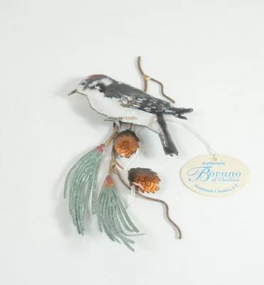 Vintage Bovano of Cheshire Enamel on Copper Wall Art Bird on Pine Branch USA - Image 1 of 4