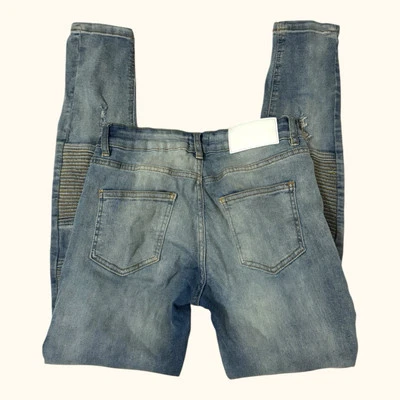 Boohoo Man Skinny Moto Jeans Biker  Ribbed Distressed Button Fly Size 28 Flaw - Image 1 of 4