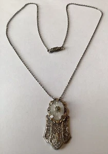 VINTAGE STERLINGSILBER KAMPFER GLAS & DIAMANT FILIGRAN ANHÄNGER HALSKETTE - Bild 1 von 2
