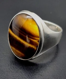 Vintage Men's Sterling Silver Tigers Eye Ring 11 Grams Superb Condition - Picture 1 of 16