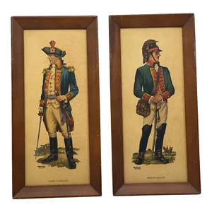 Frederick Elmiger Revolutionary War Prints Wooden Frame Vtg 5"x10" Set 2 Signed - Picture 1 of 14