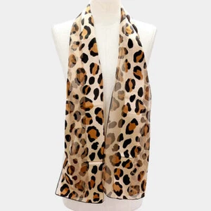 Bufanda de poliéster marrón o dorado estampado de leopardo largo 14"" X 60 - Imagen 1 de 3