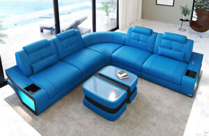 Sofa Eckcouch Designersofa Couch ELENA L Form Lang Leder Eck Ledersofa Luxus LED