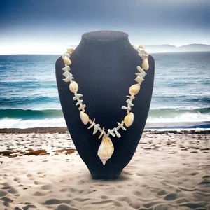 Sommer Strand Kauri & Chip Muscheln Halskette klar AB Perlen größer Muschel Anhänger - Bild 1 von 9