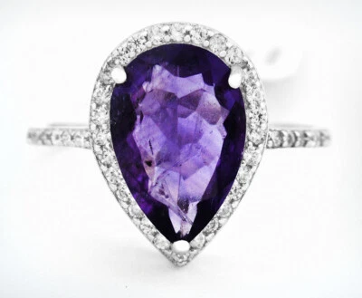 GENUINE 2.47 Cts AMETHYST & LAB WHITE SAPPHIRE RING 925 Silver NWT SIZE 7 - Image 1 of 4