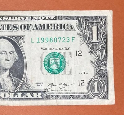 1998 July 23 ( L 19980723 F ) Birthday Note $1 One Dollar Bill - Image 1 of 3