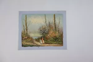 Vintage Oil Painting Landscape Lady Woods Ladies 16” X 12” - Picture 1 of 9