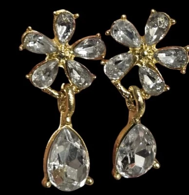 Pendientes Flor Acrílico Transparente Tono Dorado Joyería 1"L Foto 1 de 4