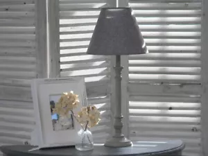 ANTIGUA LÁMPARA DE MADERA DE LINO DE COLECCIÓN BASE GRIS SOMBRA MESA DE CABECERA DECORACIÓN BODA - Imagen 1 de 5