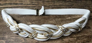 Cinturón Trenzado De Colección Años 80 Ancho Para Mujer Borde Dorado Blanco Elegante 29" - Imagen 1 de 9
