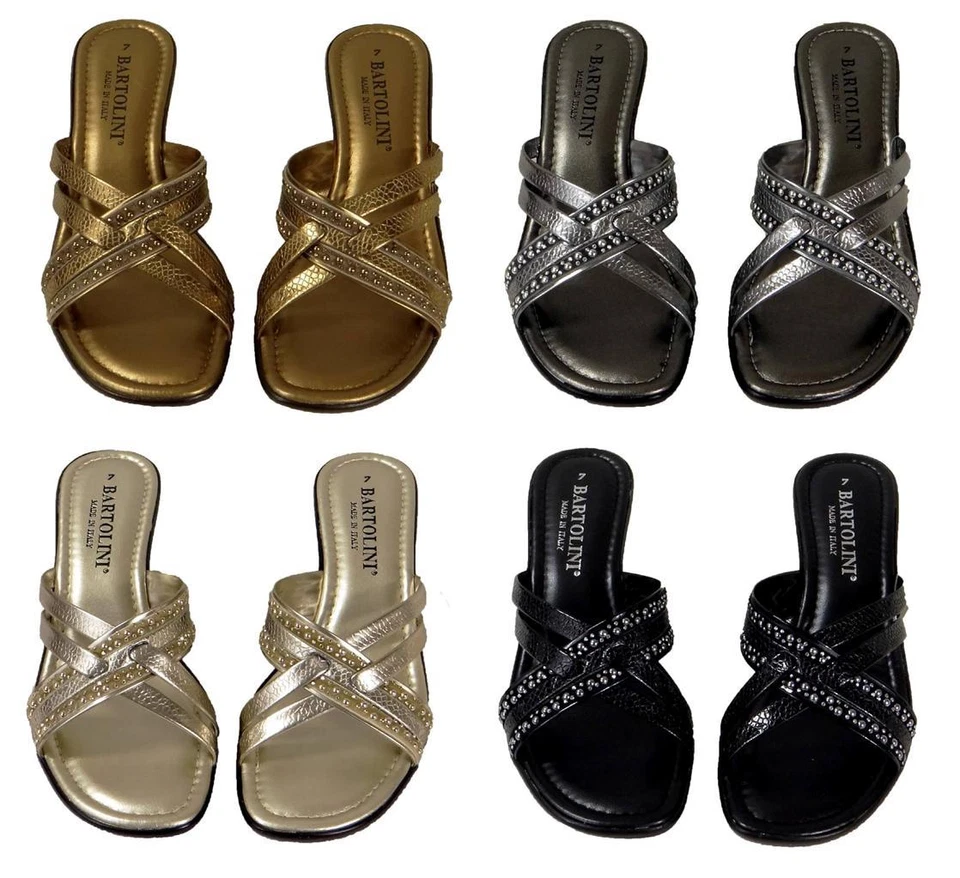 Nuevas Sandalias Para Mujer Bartolini Medianas Sin Cordones con Tiras Cuentas Zapatos Informales Roma-5 Foto 1 de 4