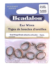 Beadalon Silver Plated Leverback Oval Earwires 6 Pcs - Picture 1 of 2