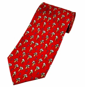 THE TIE STUDIO - Golfer Swings & Flag on Red Silk men's Sports Novelty Tie - Picture 1 of 6