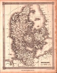 "DENMARK" Antique authentic Europe map 1842 - Picture 1 of 1